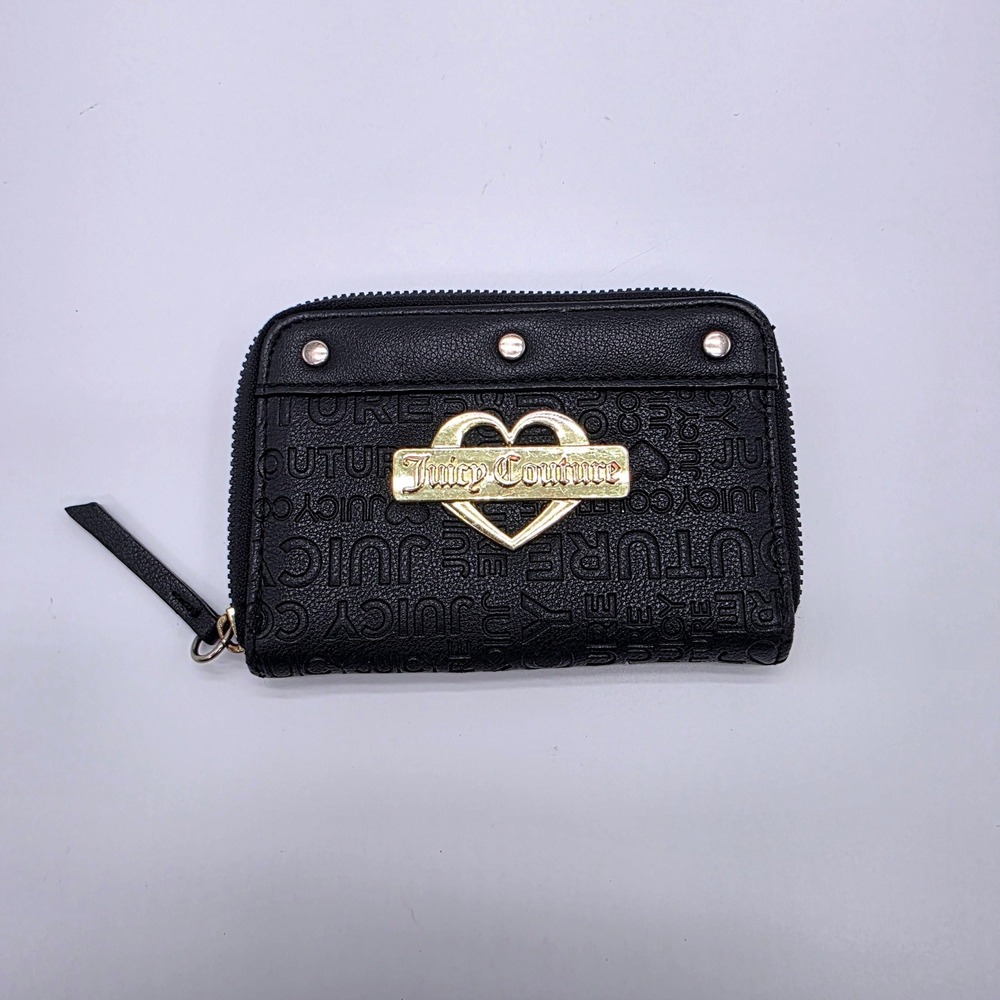 Juicy Couture Black Embossed Logo Zip Around Heart Wallet RN108833